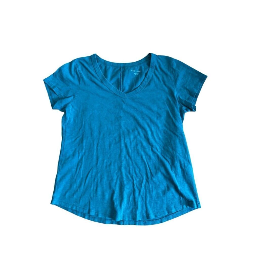 Eileen Fisher Women's 100% Organic Teal Blue V-Neck T-Shirt Size XS